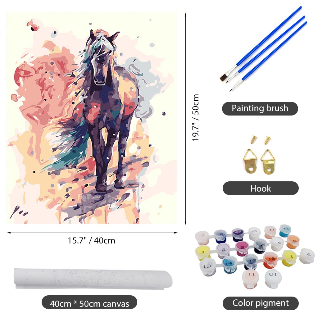 HASTHIP® Paint By Numbers For Adults, Diy Aesthetic Horse Canvas Painting With Brushes Pigments, Art Craft Set For Home Decor, Gift For Teens Adults (16X20Inch, Horse), Multicolor