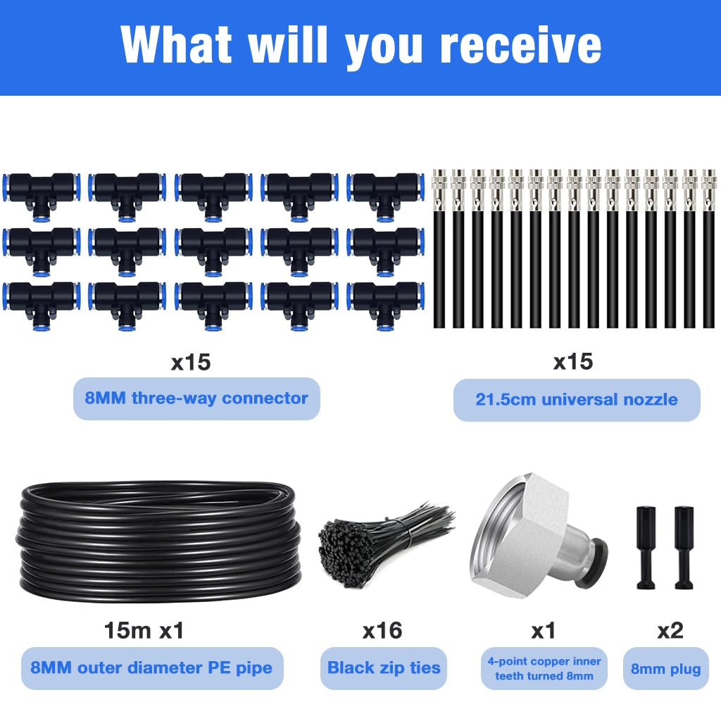HASTHIP Automatic Garden Watering System for Outdoor Plants with 15m Pipe and Tee Connector | PE Slow Drip Irrigation Kit