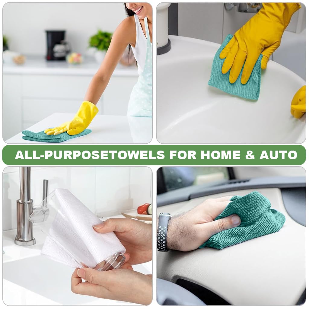 HASTHIP Microfiber Cleaning Cloth Roll for Kitchen with 50 Pre Cut Tear Away Rags | Green