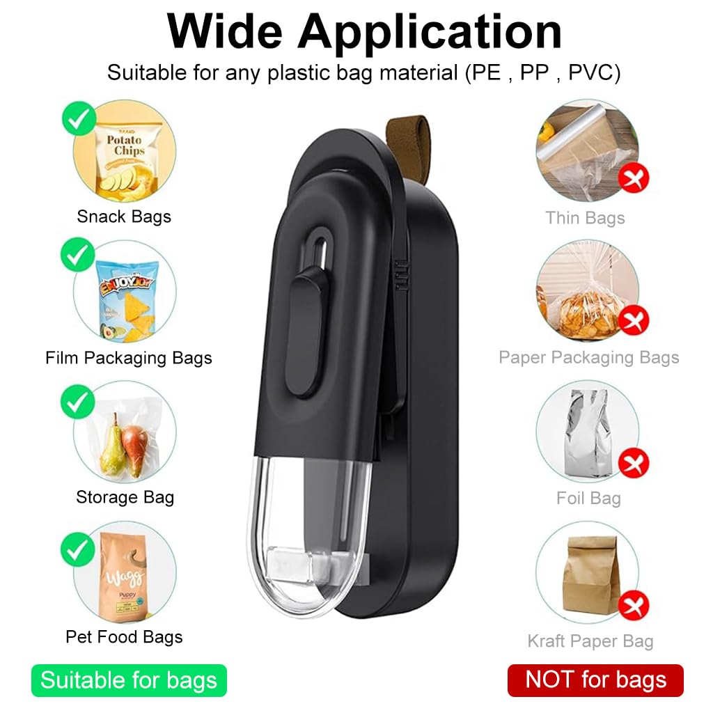 Mini Bag Sealer 2 in 1 Electric Heat Sealer with Cutter Hot Bond Sealer for Food Bag Snack Bag Battery Operated Bag Sealer for Various Food Bag