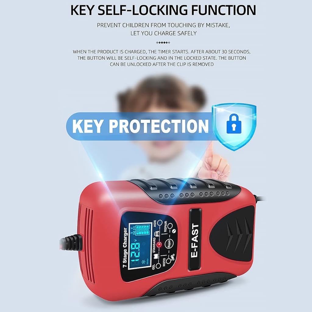 HASTHIP® Cargador de Batería de Coche 12V 6A Inteligente con Pantalla LCD, Carga Automática y Múltiples Protecciones, Mantenedor para Automóvil, Motocicleta, SUV y Más