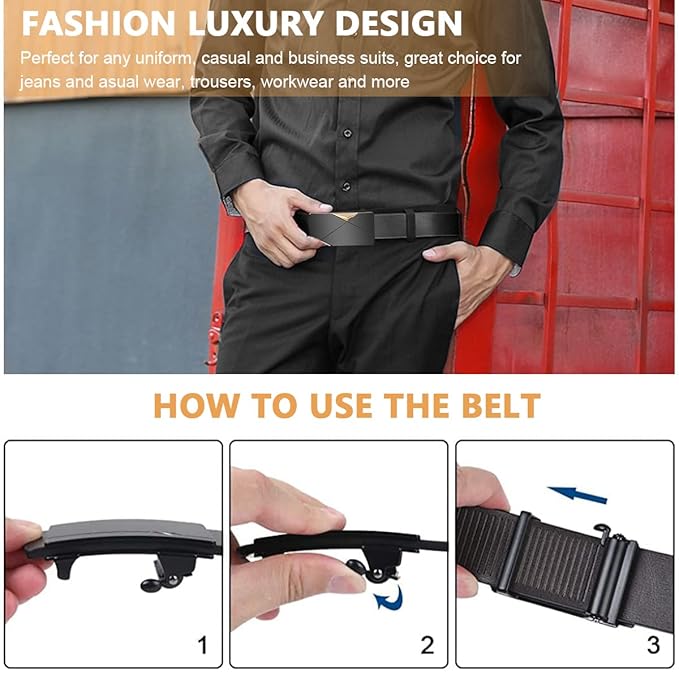 HASTHIP® Men's Slide Lock Leather Belt with Automatic Click Buckle