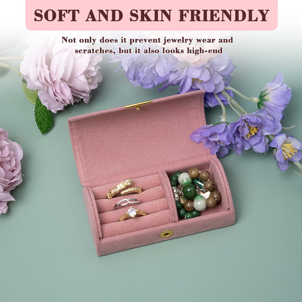HASTHIP Jewellery Organizer Box for Women with Snap Button Closure in Pink Velvet | Portable Storage for Rings Bracelets and Earrings
