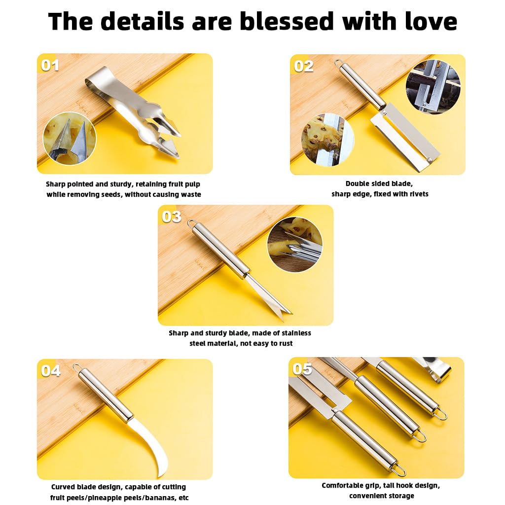 HASTHIP Pineapple Peeler Tool Set for Easy Fruit Prep featuring Curved Blade & Ergonomic Handles