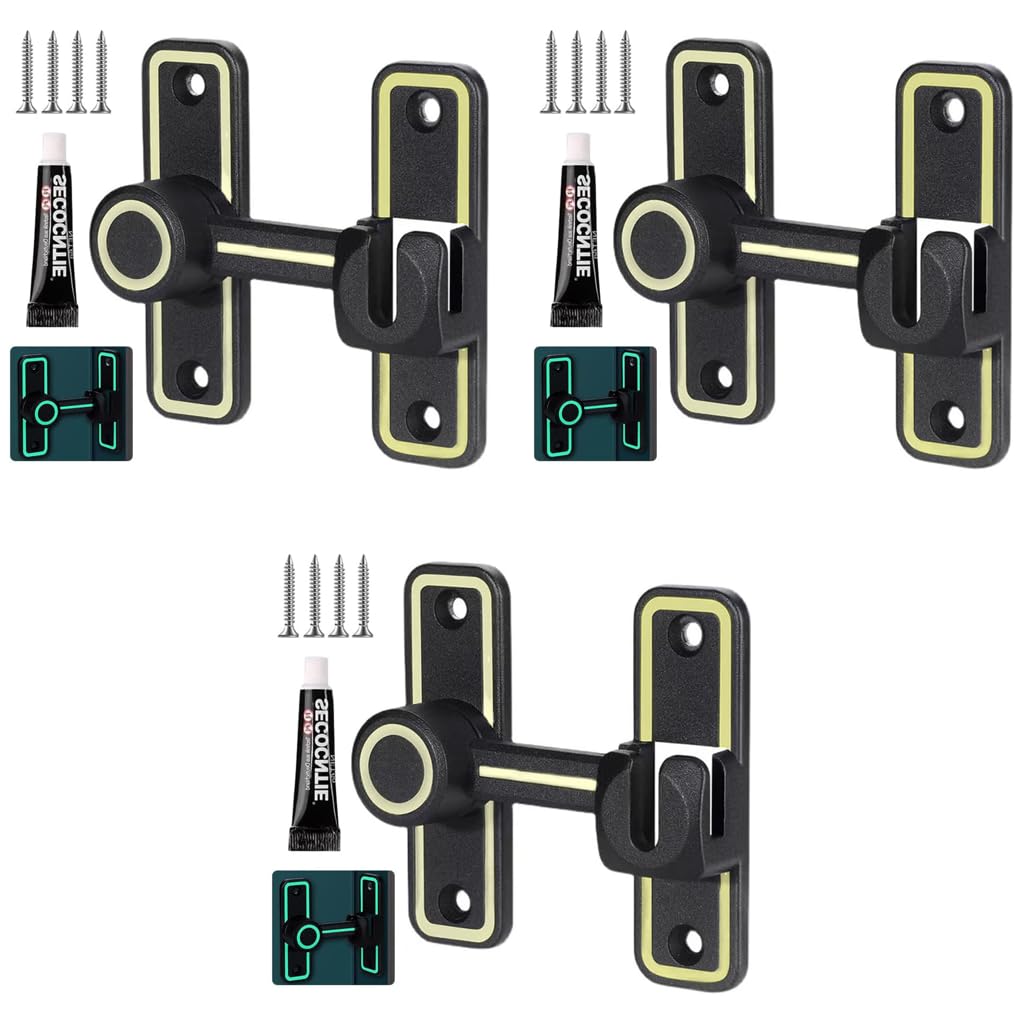 HASTHIP Door Lock for Sliding Barn and Garden Use with Night Glow Latch Black 3PCS