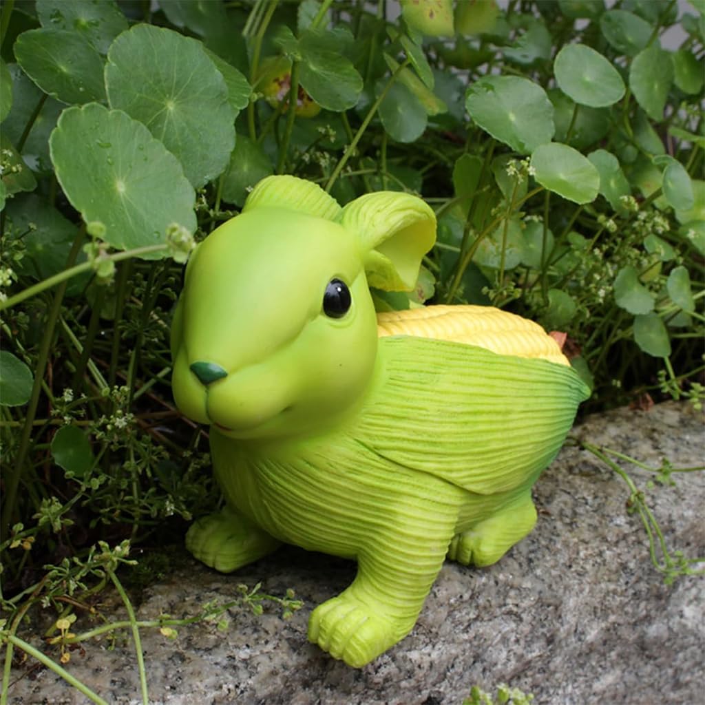 HASTHIP Miniature Garden Decor for Dollhouse and Plant Pots featuring Green Corn Bunny Figurine | Resin Home Decoration Gift
