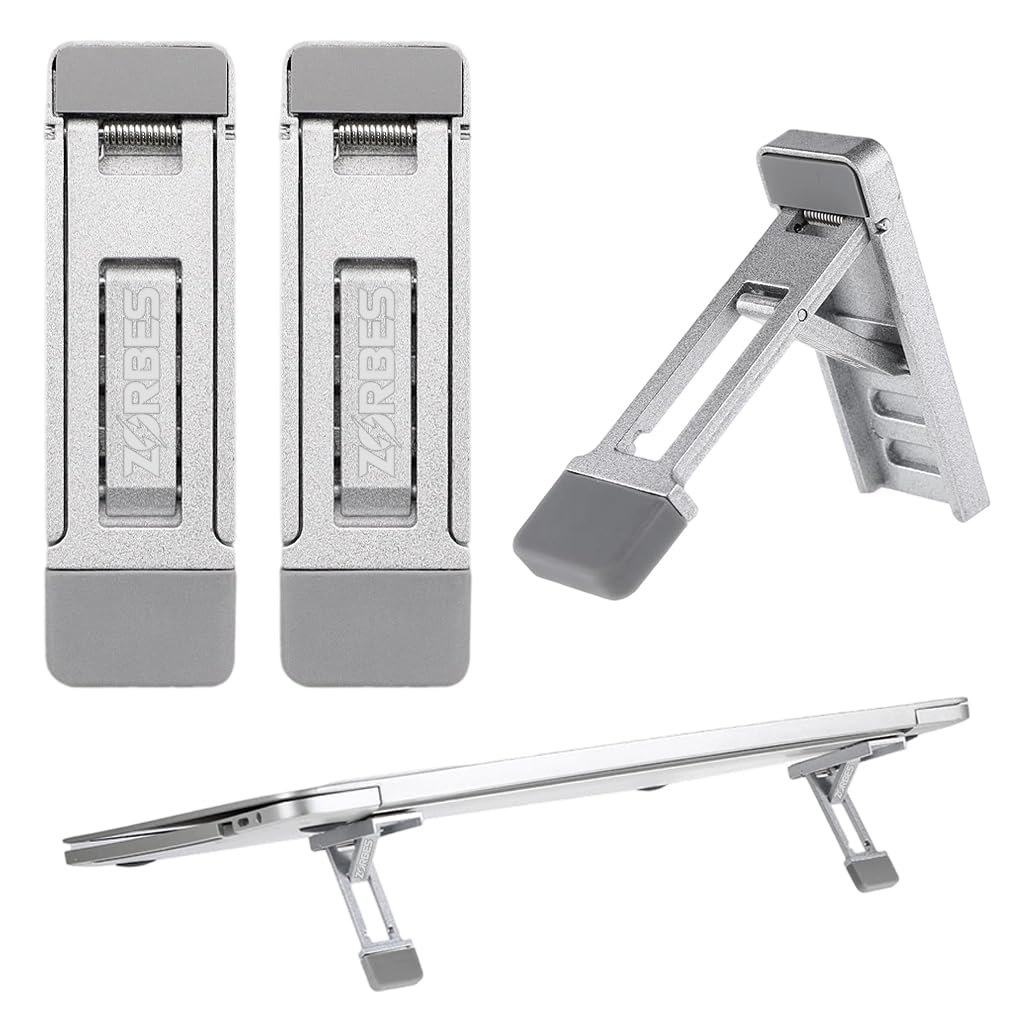 HASTHIP® 2PCS Soporte Portátil para Laptop Autoadhesivo, Base Invisible Plegable con 3 Niveles de Altura Ajustable, Soporte Ergonómico Ventilado de Aluminio para Portátil y Teclado