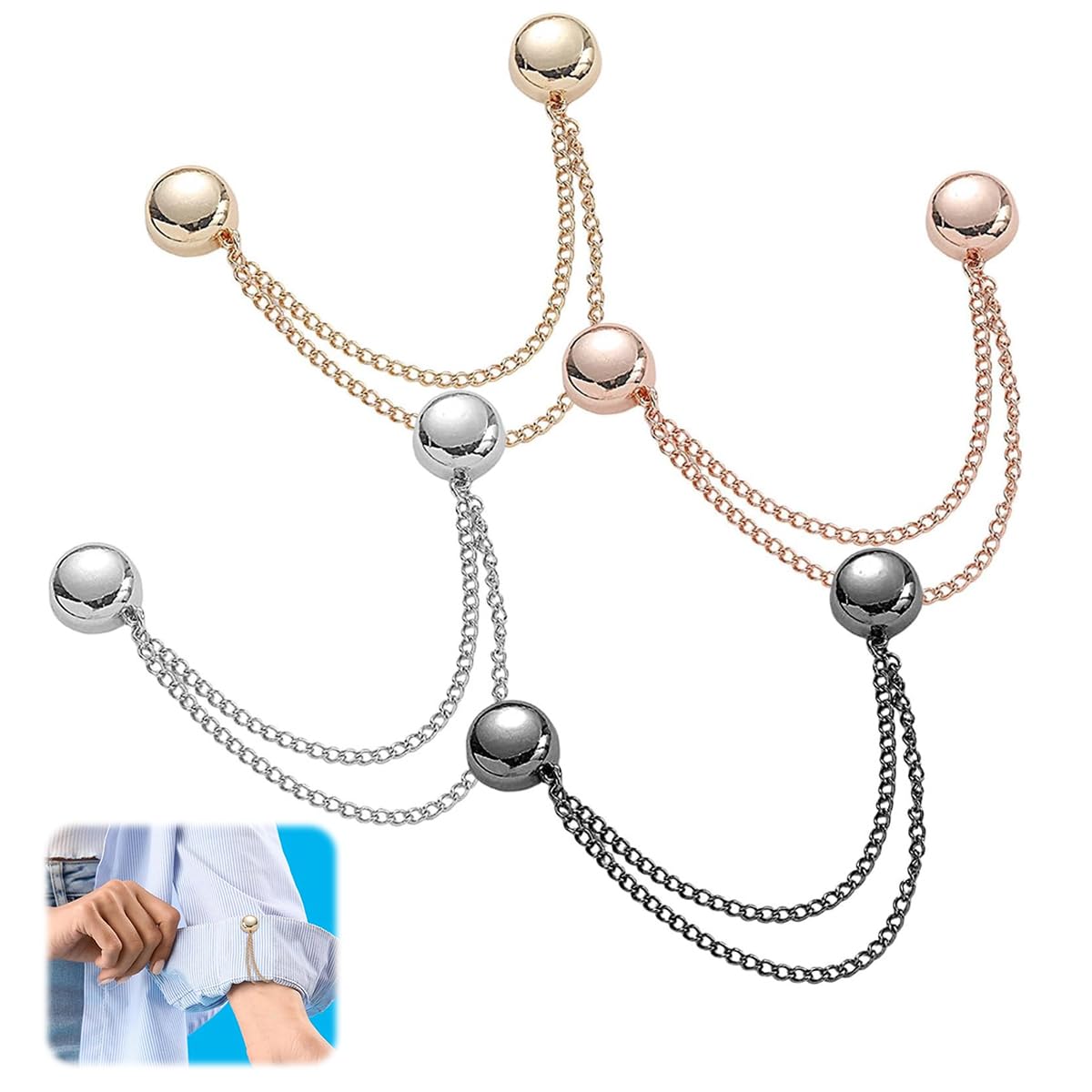 HASTHIP® 4Pcs Magnetic Clothing Clip, Metal Pinless Brooch Clothes Hijab Magnets Chain, Magnetic Cuff Holder, Multi-Purpose Pant Buttons Clips for Shirts, Blazer, Trousers (4 Colors)