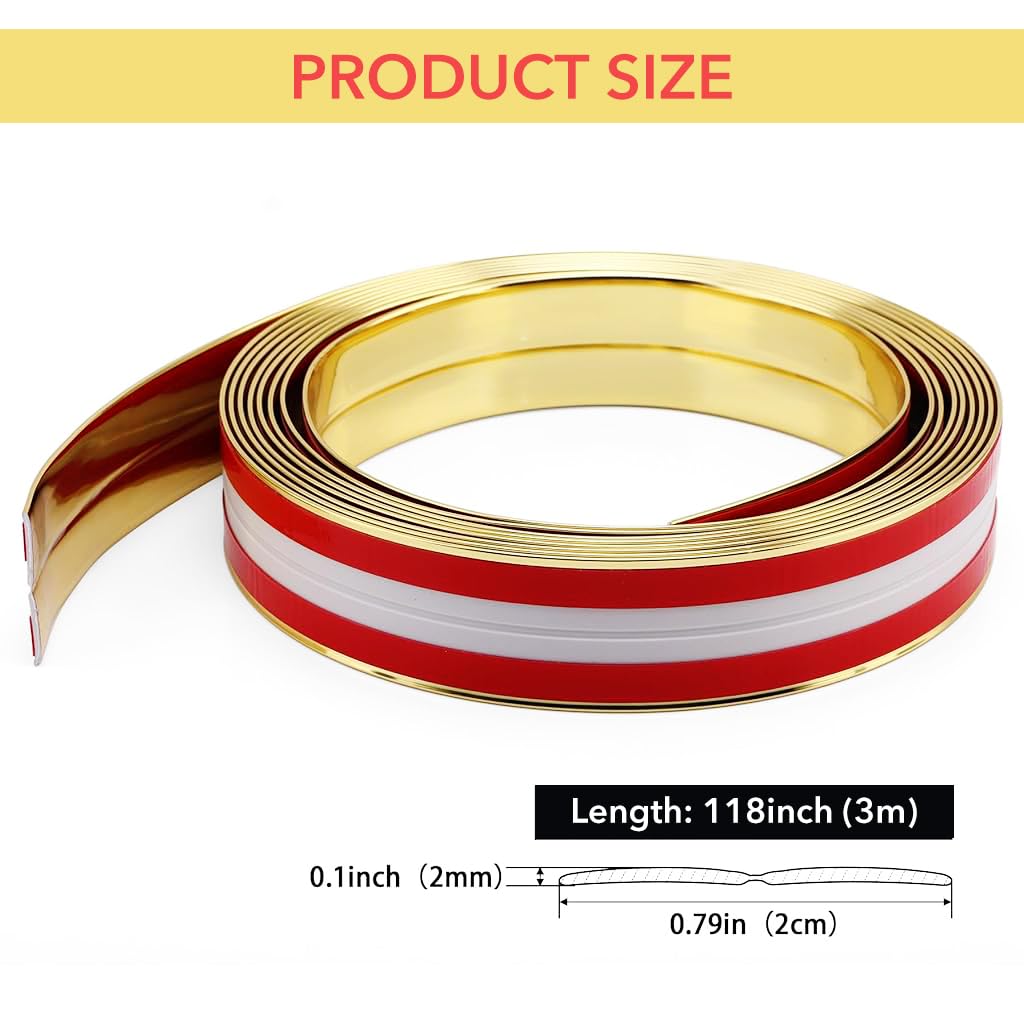 HASTHIP Wall Molding Trim for Home Decoration with Peel and Stick Design | 9.84 ft Golden PVC