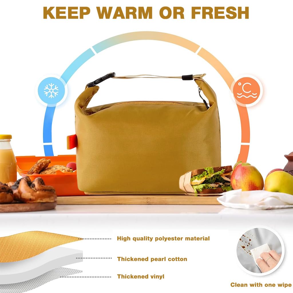 HASTHIP Insulated Lunch Bag for Work and School with Aluminum Foil Lining and Ergonomic Handle | Leakproof Waterproof Yellow Design