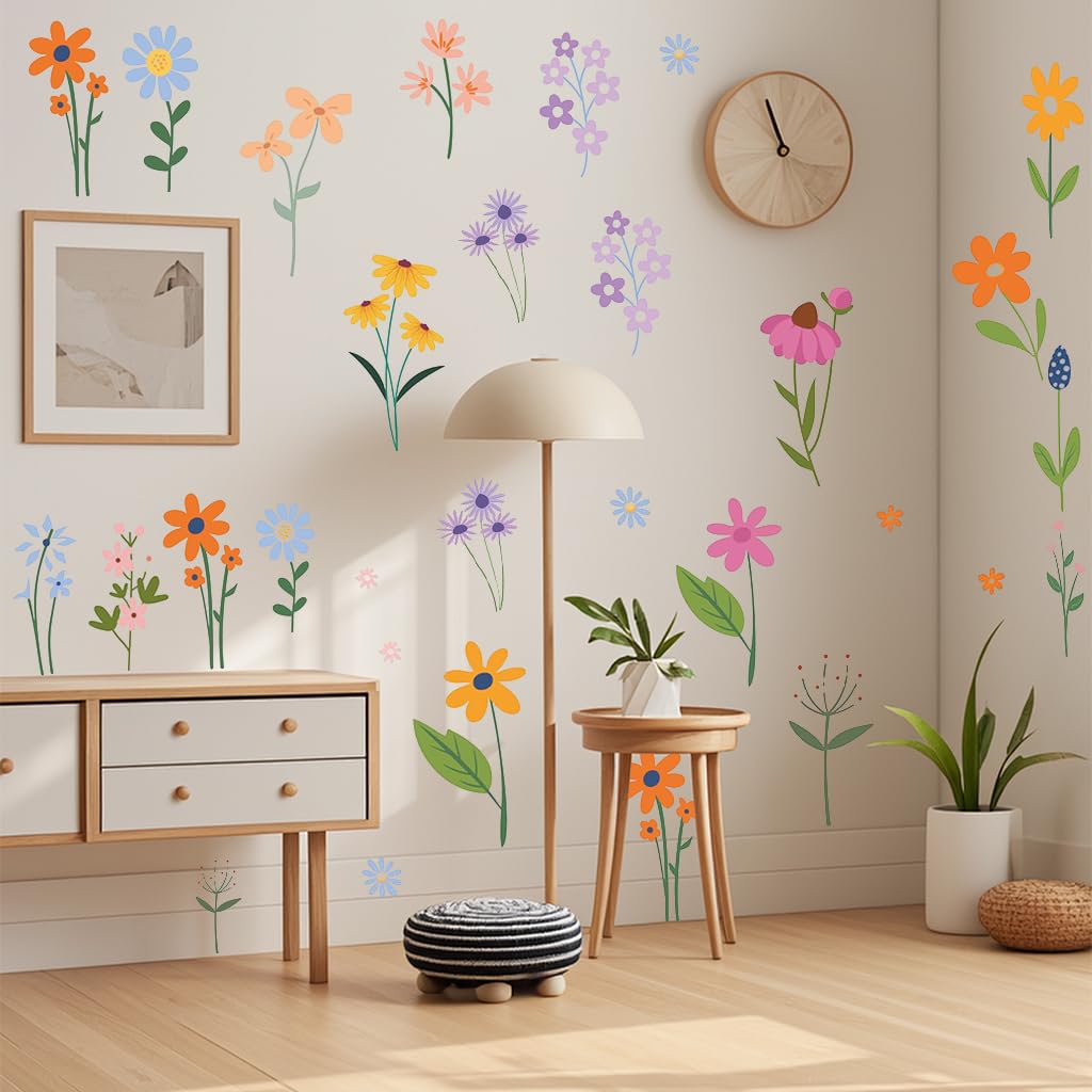 HASTHIP Wall Stickers for Home featuring 8 Sheets 102 Pcs Peel and Stick PVC Floral Decals