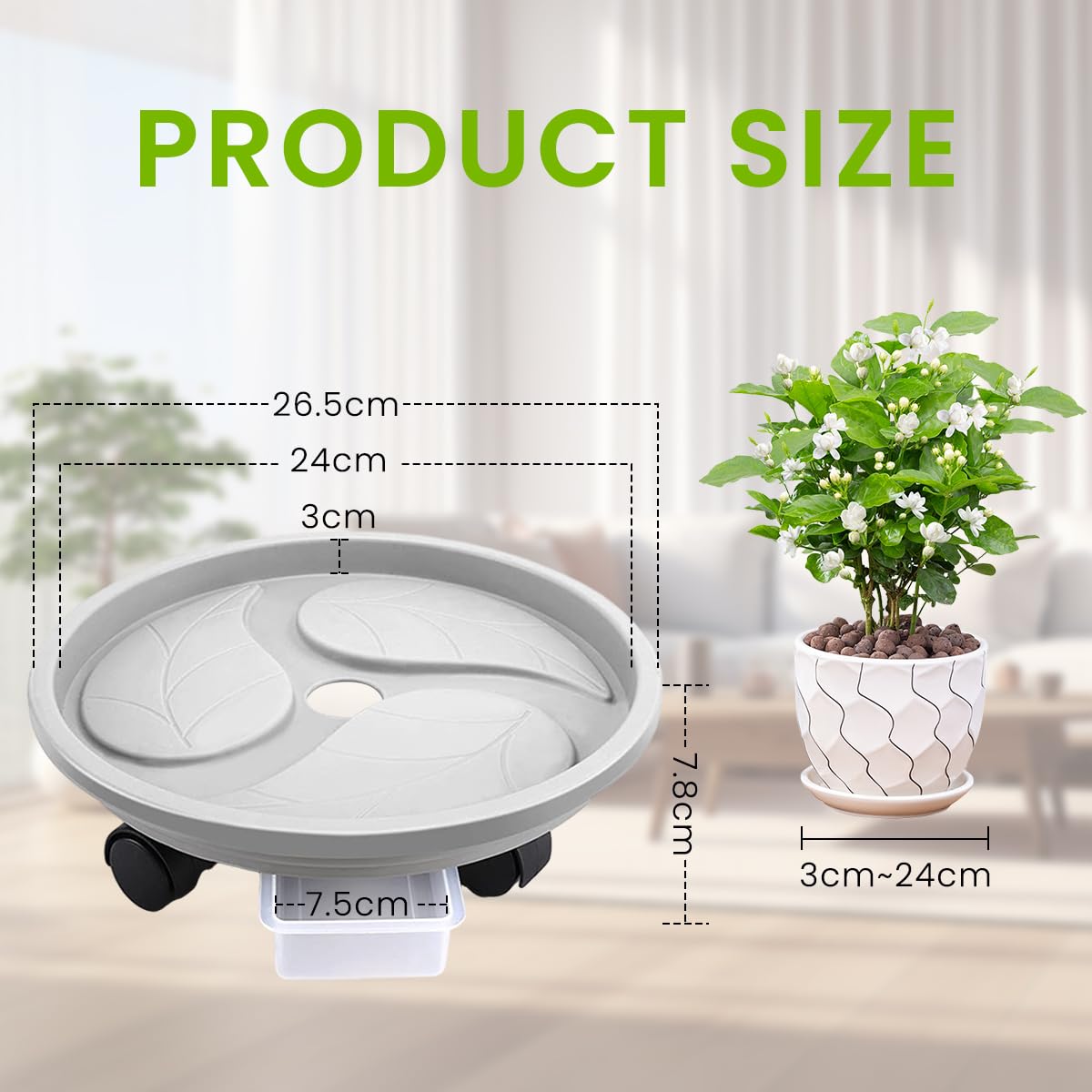 HASTHIP Plant Pot Stand for Easy Plant Movement with Wheels featuring 26cm Round Caddy | Food Grade PP Resin