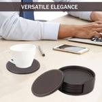 HASTHIP Leather Coasters Set for Table Protection with Holder and PU Insulation | Brown 6Pcs