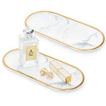 HASTHIP Vanity Tray for Bathroom Countertops with Raised Edges featuring 31.8x14.8cm Ceramic Marble Pattern | Elegant Organizer for Jewelry and Makeup