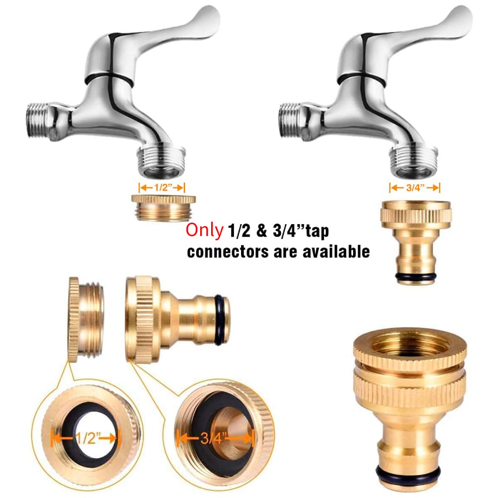 2 in 1 Set Universal Tap Connector, Tap Connector Brass Adapter Quick Release Coupling, Pipe Connector for Tap 3/4 and 1/2 inch, Universal Faucet Adapter for Garden Hose Pipe Fitting