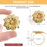 HASTHIP Napkin Rings for Dinner Table featuring Flower Rhinestone Design 6 Pcs Gold Set