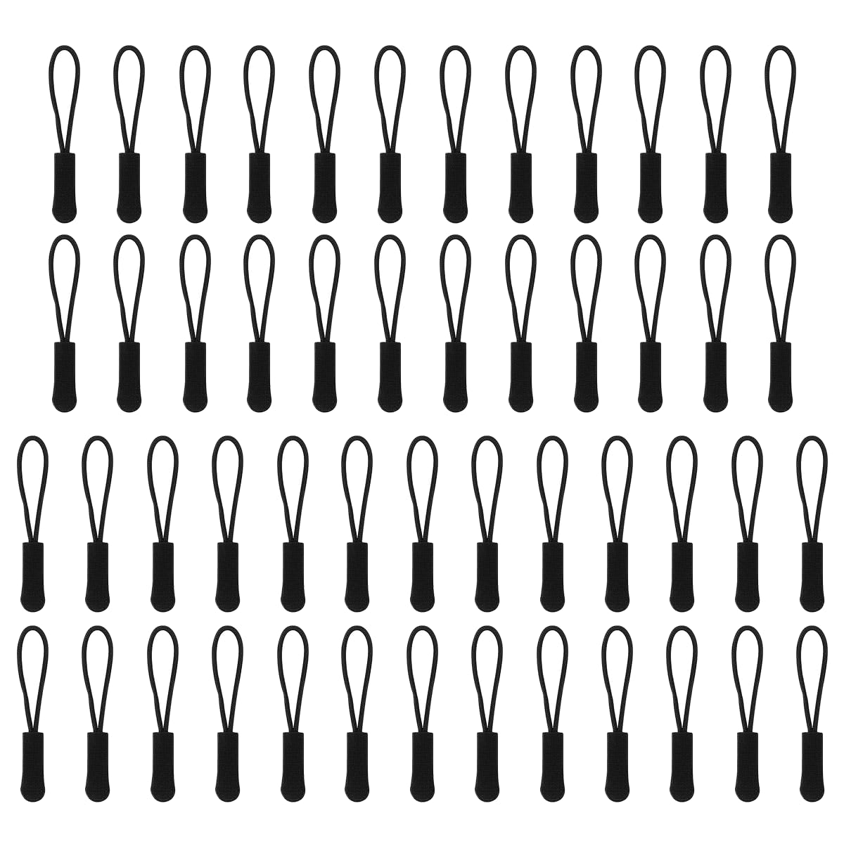 50Pcs Zipper Pulls Replacement, Zipper Tabs Black Cord Extender Zipper Pull for Backpack, Luggage, Purse, Jacket, Boot, Gloves