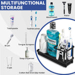 HASTHIP Toothbrush Holder for Bathroom with Pull Out Drip Tray and Cup Drain Rack | Metal Black Organizer Stand