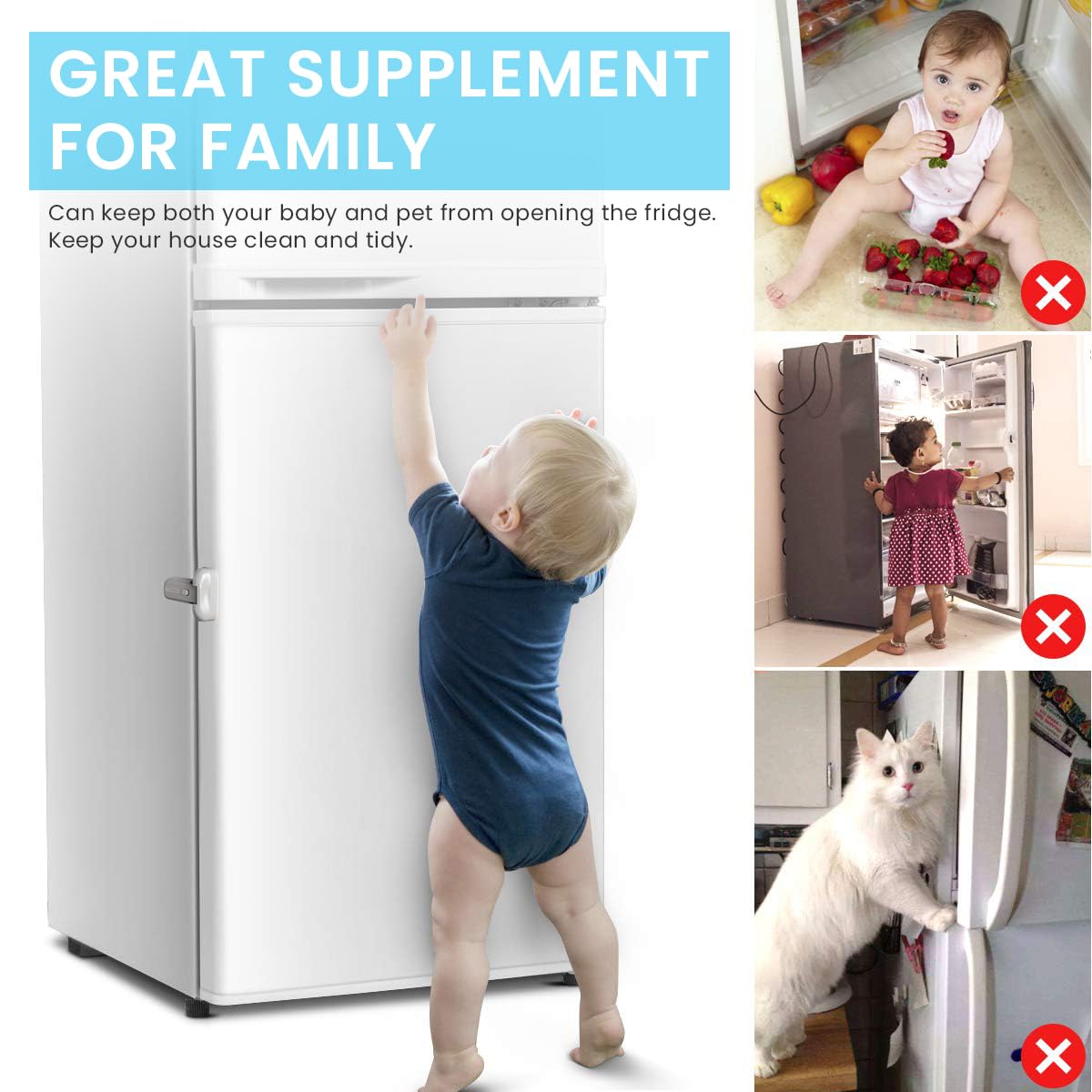 HASTHIP® Fridge Locks Child Proof Baby Proofing Products Easy Cabinet Door Lock Baby Safety Products Refrigerator Single Door Self-Adhesive Fridge Lock Kitchen Accessories Items