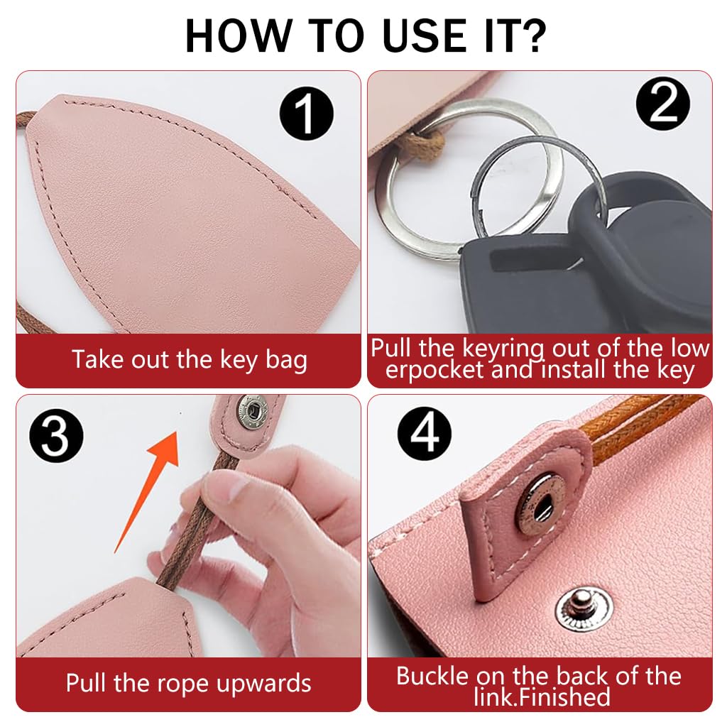HASTHIP Car Key Case for Cute Key Storage with Pull Out Design and PU Leather | 4 PCS Set