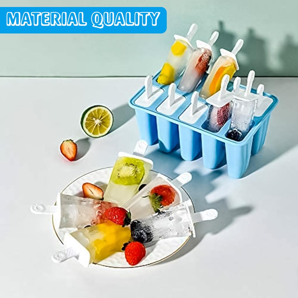 HASTHIP® Popsicle Molds, 10 Pieces Popsicle Molds Reusable Silicone BPA Free Ice Pop Easy Release Popsicle Molds With Silicone Funnel & Cleaning Brush