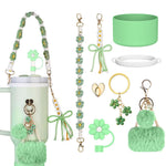 HASTHIP Stanley Cup Accessories Set of 8 for 40oz and 30oz with Crochet Hand Strap | Floral Charms and Silicone Boot