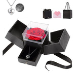 HASTHIP Rose Flower Necklace Gift Set for Valentine’s Day with I Love U Projection | Silver-Plated Preserved Eternal Rose for Women