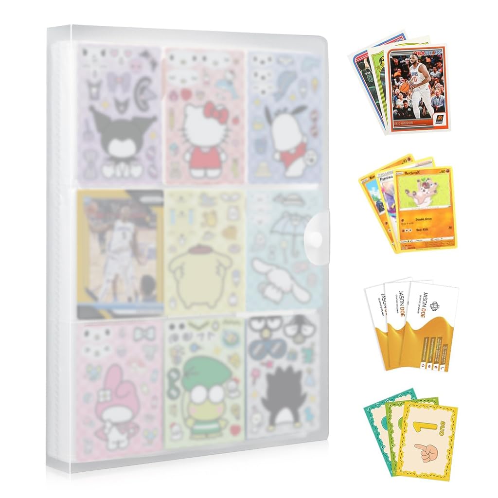 HASTHIP® Álbum de Cartas Coleccionables 540 Bolsillos 2.6x3.58 Pulgadas por Celda,Carpeta de Cartas Doble Cara Transparente con Cierre Botón a Presión,Organizador para Juegos