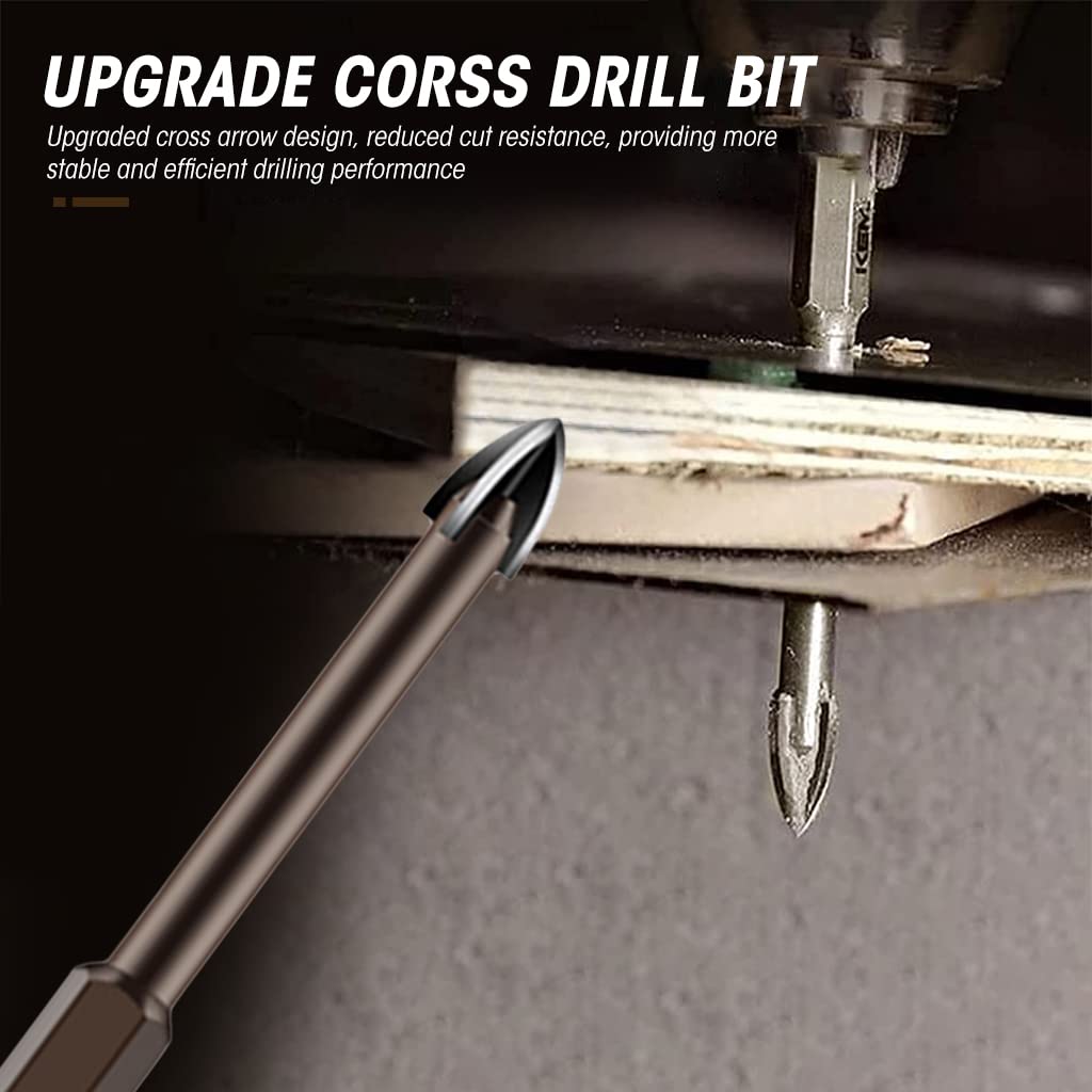5Pcs Glass Tile Concrete Drill Bit Set, Multi-Function Triangle Cross Alloy Drill Bit Tip Tools, Hex Shank Tungsten Carbide Tip Drilling Tools for Glass, Ceramic Tile Wall, and Wood (3-7 mm)