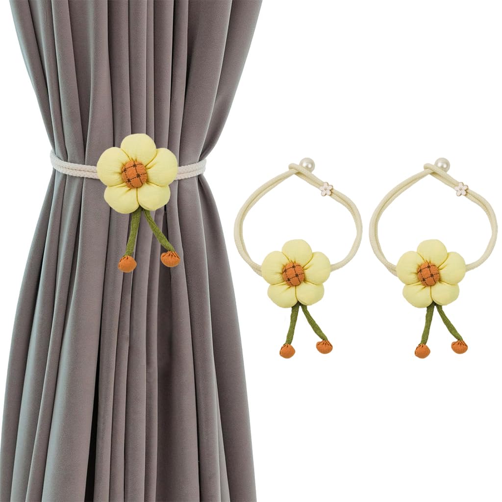 HASTHIP Curtain Tiebacks for Bedroom Decor featuring Built‑In Pin Design and 2PCS Boho Flower Holders