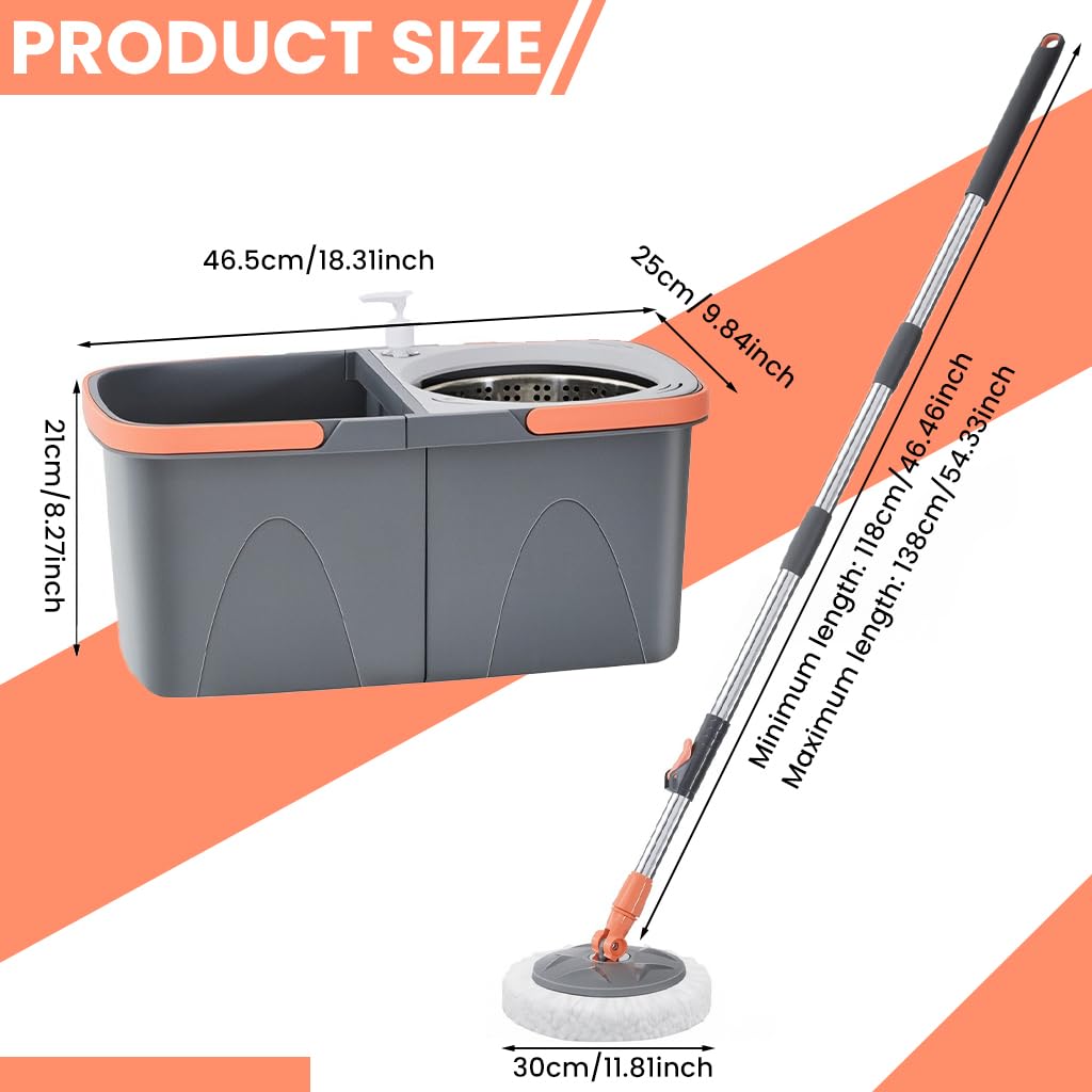 HASTHIP Self Wringing Mop with Dual Bucket System and 2 Microfiber Cloths for Wooden Floors