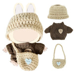HASTHIP® Ropa para Muñecas de 17 cm, Conjunto de Ganchillo 3 Piezas con Sombrero, Ropa y Mochila, Traje Hecho a Mano para Peluches, Accesorios Bonitos y Modernos (Marrón, Sin Muñeca)