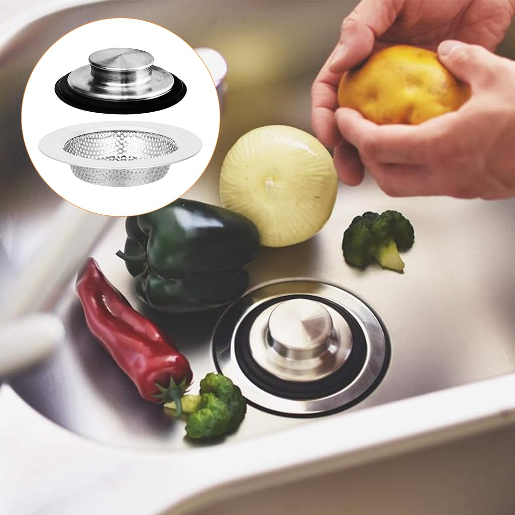 HASTHIP Kitchen Sink Stopper and Strainer Set for 4.3 in Drains with Rubber Seal | Stainless Steel