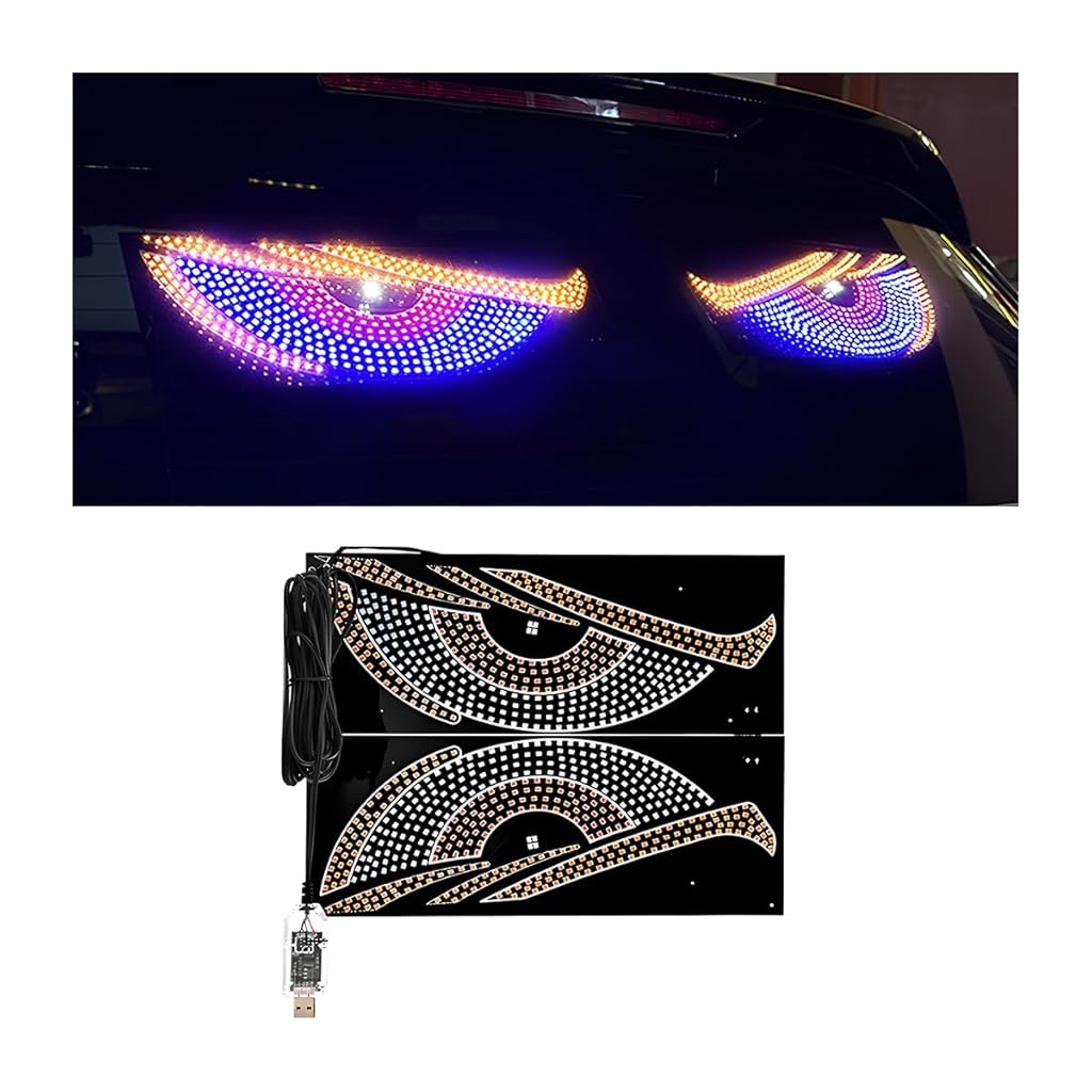 HASTHIP® 2PCS Luces Ojos de Diablo para Coche, Pantalla LED Digital Flexible 11.8in x 4.72in, Lámpara Decorativa Exterior Dinámica, Accesorio de Automóvil Universal - Verde