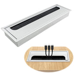 HASTHIP Rectangular Wire Cable Hole Cover for Office Desk with Flip Lid and Brush 280x80mm Silver