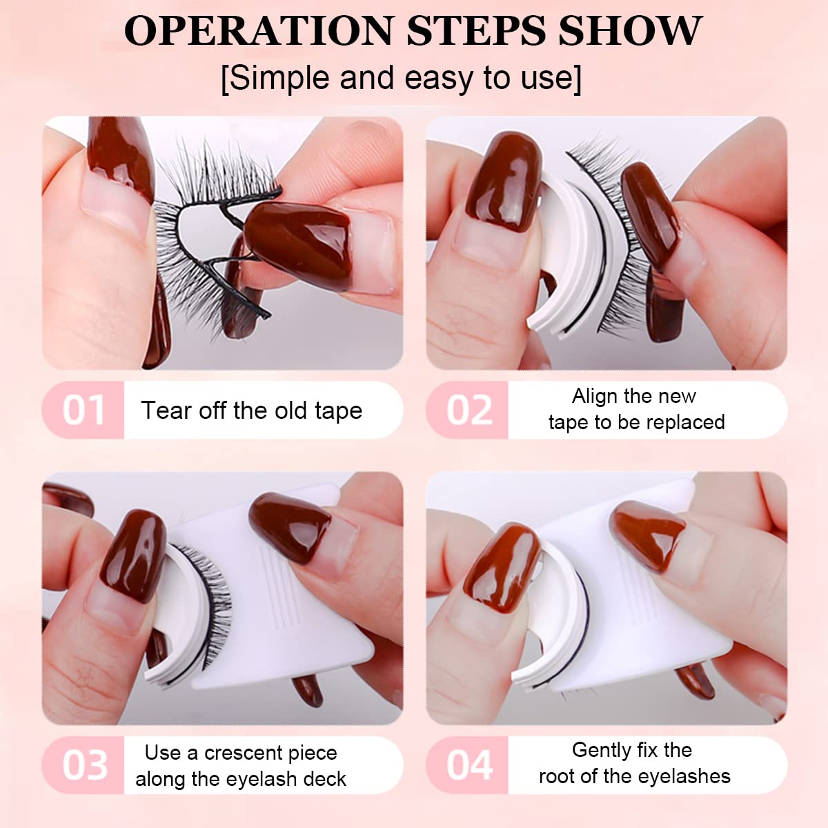 MAYCREATE® 1 Pair Reusable 3D False Eyelashes Natural Look Self-Adhesive Eyelashes Waterproof For Women Black