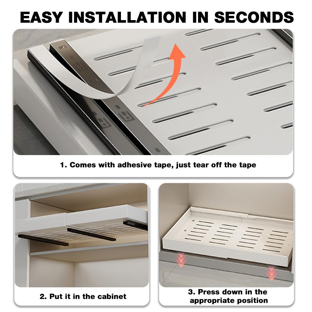HASTHIP Under Sink Organizer for Kitchen and Bathroom featuring 12.5–20 in Adjustable Width | Smooth Gliding Carbon Steel Drawer