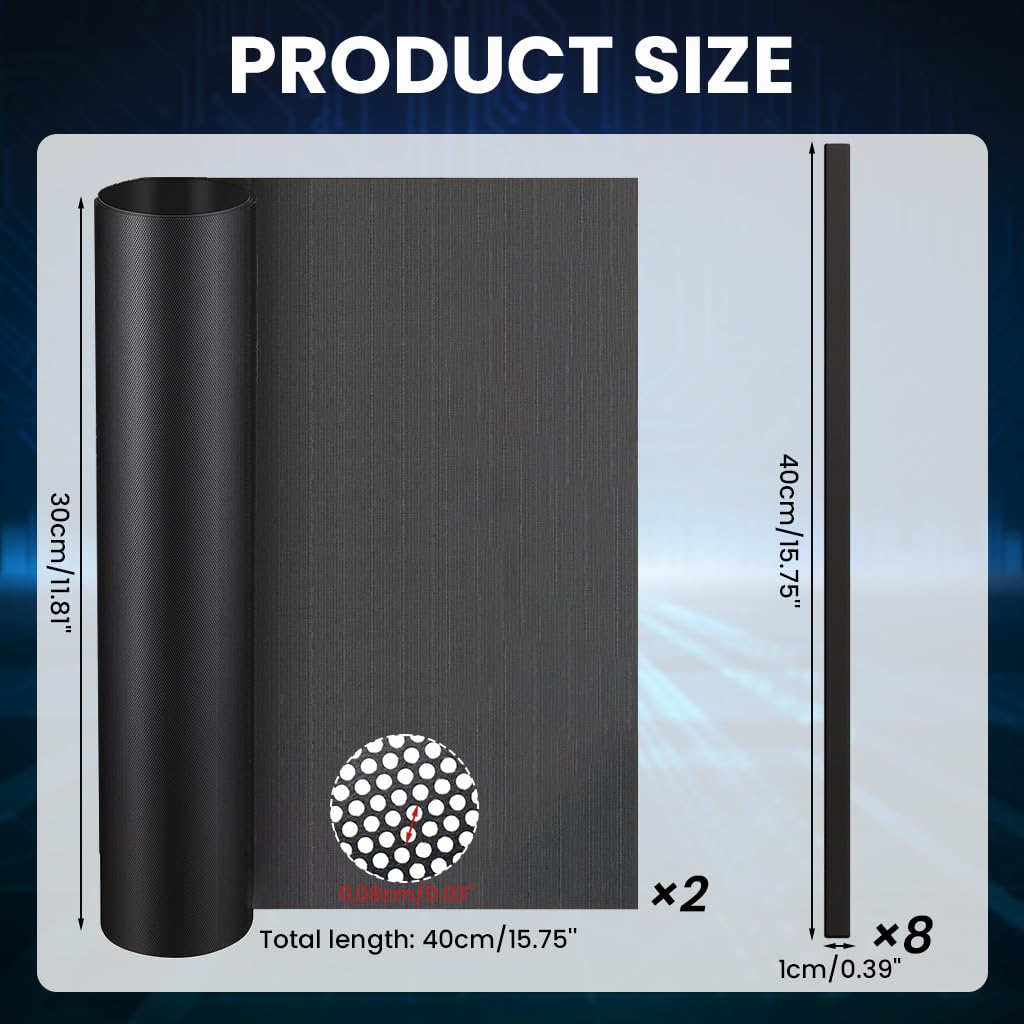 ZORBES® 2 Pcs 400 x 300 mm DIY PC Case Dust Filter PC Fan Mesh Filter Air Vent Covers PVC Dustproof Cover with Magnetic Strip for Computer Chassis Speaker and More, 0.03 Inch Hole, Black