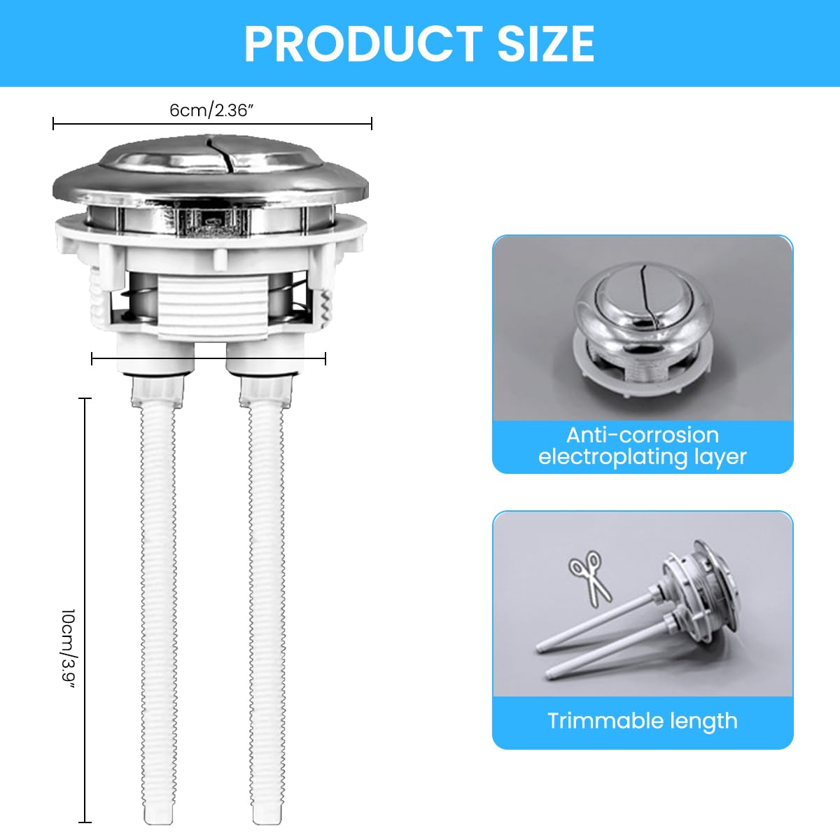 HASTHIP Dual Flush Toilet Button for 48mm 58mm Tanks with Water Saving Design in Silver