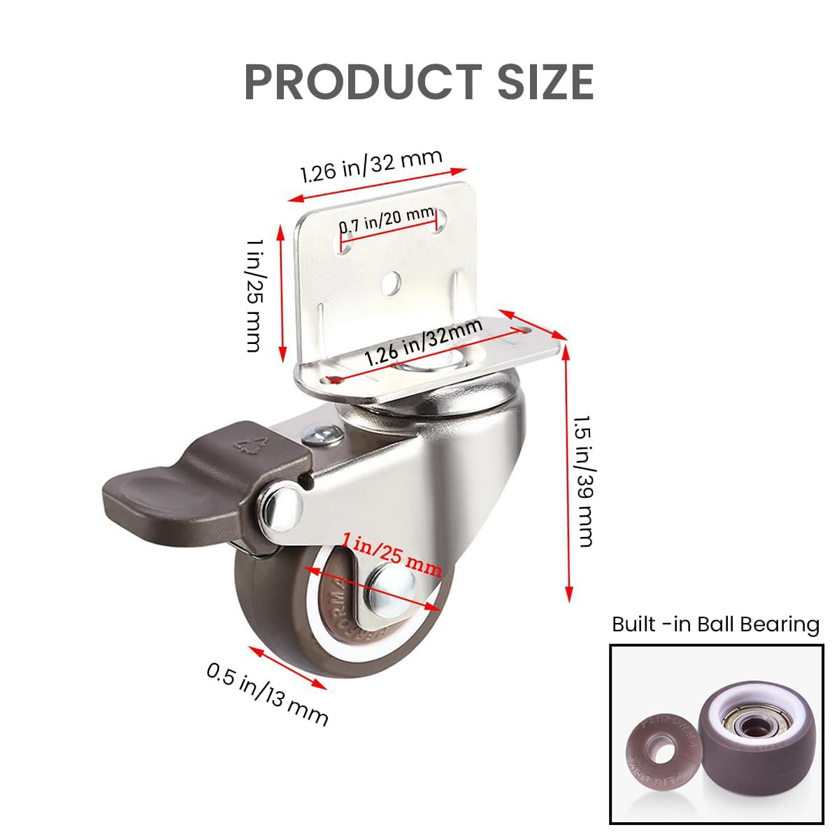 HASTHIP Caster Wheels Set of 8 for Furniture with 1 Inch L Shaped Side Mount | 400 lbs Load