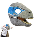 HASTHIP® Máscara de Dinosaurio Jurásico,Dino Mask Realista Velociraptor Blue con Mandíbula Móvil y Sonidos Rugientes,Máscara de Juego Rol Inspirada en Película para Niños y Adultos