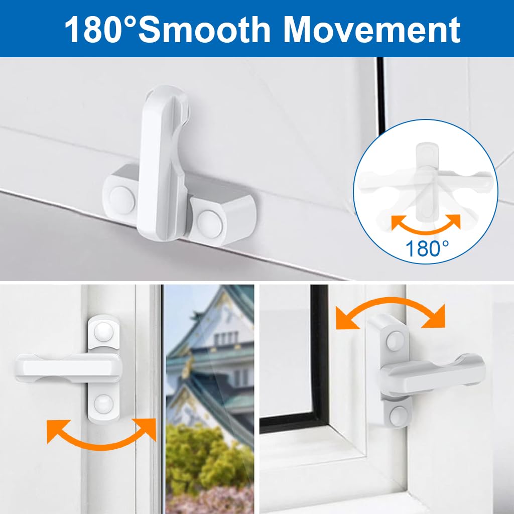 HASTHIP Window Sash Lock 4 Pc Set for Doors and Windows featuring T Handle Design | White Steel Secure Fit
