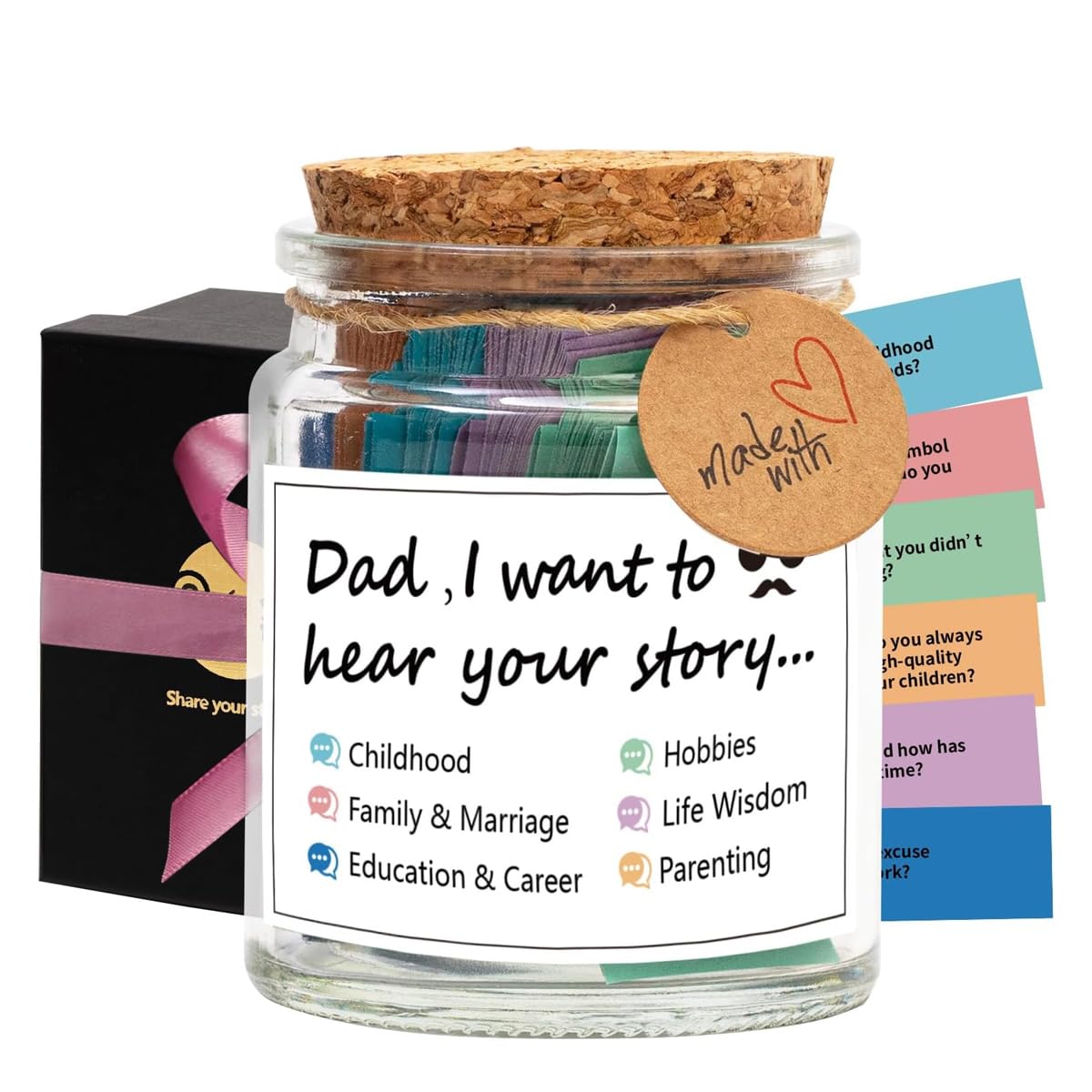 HASTHIP Dad I Want to Hear Your Story Pop Quiz Jar for Fathers featuring Color Coded Themes | Meaningful Parent Child Conversation Cards