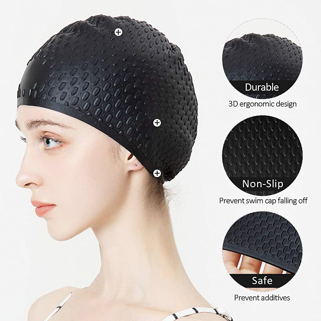 Proberos® Silicone Swim Cap, Bubble Dotted Waterproof Silicone Swimming Cap for Adult Woman and Men, Comfortable Swimming Cap Ideal for All Head Shape, Professional Swimming Gear for Adults
