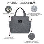 HASTHIP Lunch Bag for Office and School with 20×14×25cm Capacity featuring Full Zipper and Grey Oxford Fabric | Insulated Bento Box for Men Women Kids