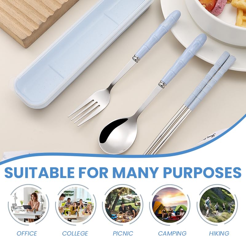 HASTHIP® Portable Flatwares with Storage Case Set of 3Pcs Chopsticks, Spoon & Fork Combo Food Grade