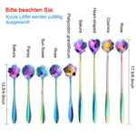 Hasthip Coffee Spoon Set for Tea and Dessert with Floral Shaped Design 8 Pcs 13.1 cm | Colorful Stainless Steel Reusable Teaspoons