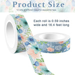 12 Rolls Floral Washi Tape 0.59 inches x 16.4ft Aesthetic Floral Art Scrapbooking Washi Tape Masking Tape Floral Print Washi Tape for Decorating, Scrapbooking, DIY Crafts Scrapbook Supplies