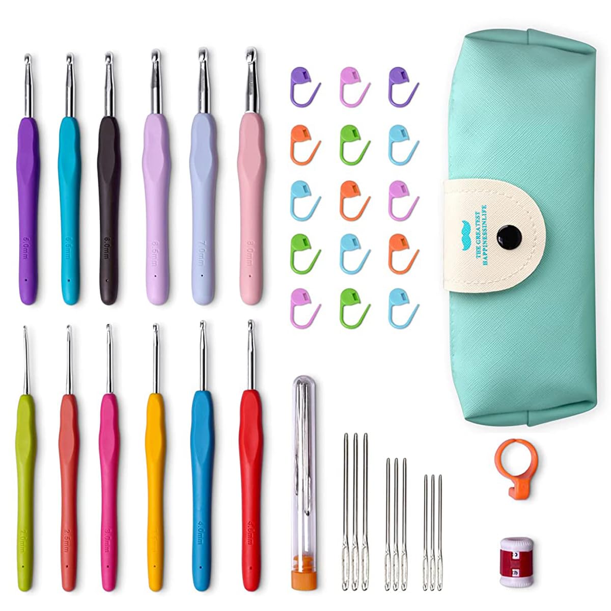 HASTHIP Crochet Hooks Set for Beginners with 40 pcs Full Kit and Ergonomic Rubber Handles | Green Case