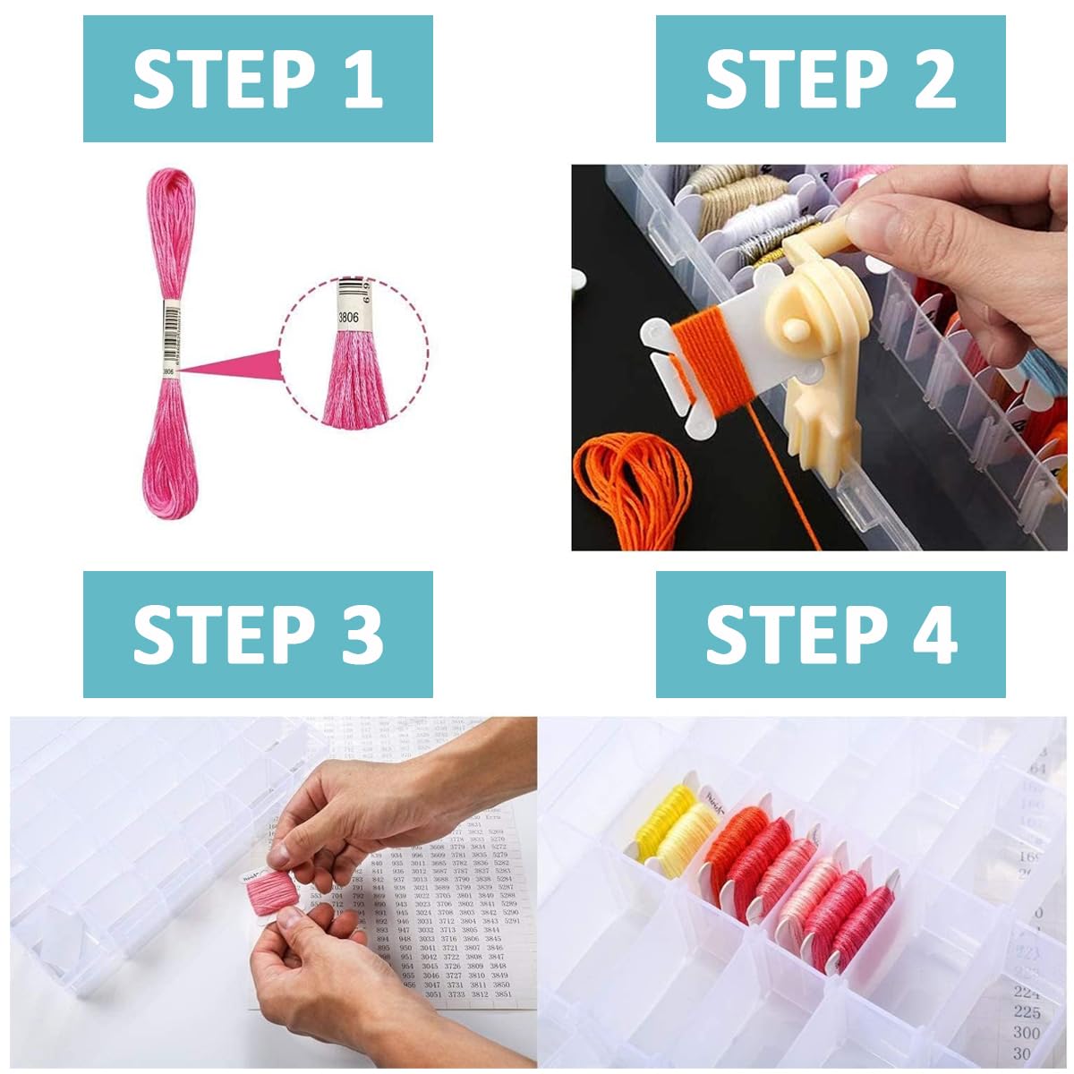 HASTHIP Embroidery Floss Organizer Kit for Cross Stitch with 24 Compartments and 40 Bobbins | Includes Floss Winder and Color Number Stickers